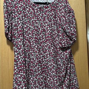 Anne Klein Pink and Red Floral Blouse Relaxed Fit